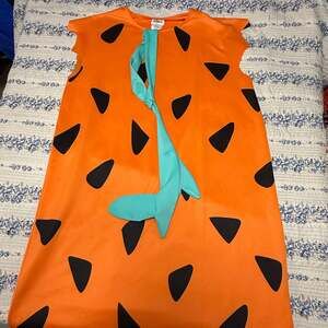 Fred Flintstone Adult Orange Tunic Costume with Black Tie